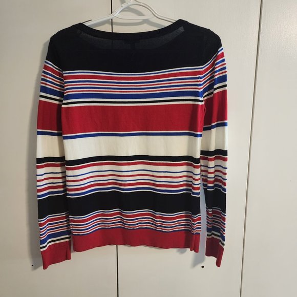 Talbots Boatneck Striped Sweater with Button Accent on Shoulder | Womens Small - Picture 3 of 5